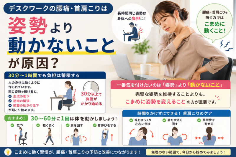 デスクワークの腰痛・首肩こりは姿勢より“動かないこと”が原因？